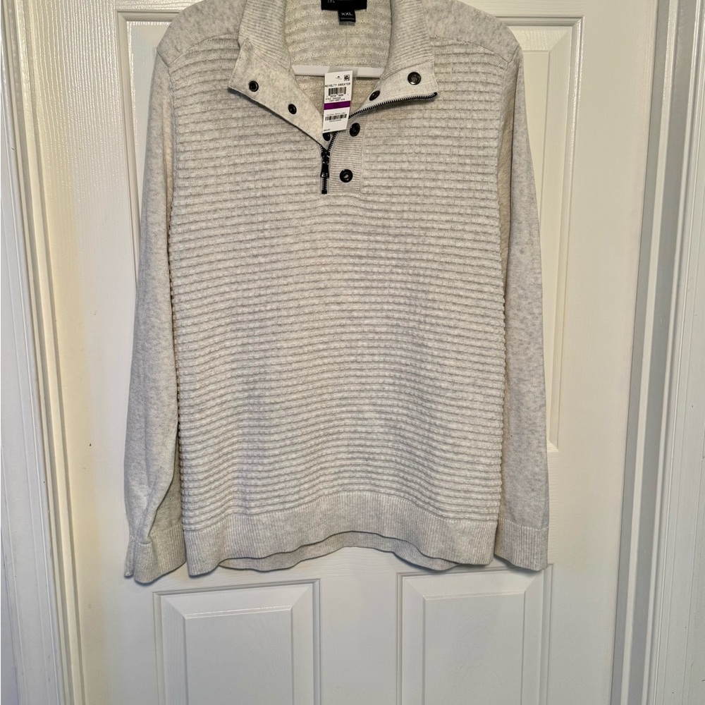 INC International Concepts Light Gray Ribbed Quarter-Zip Pullover